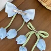 Beautiful Chiffon Tulip Hair Clips for Girls Light Pink Elegant Floral Hair Clips New Product Headwear