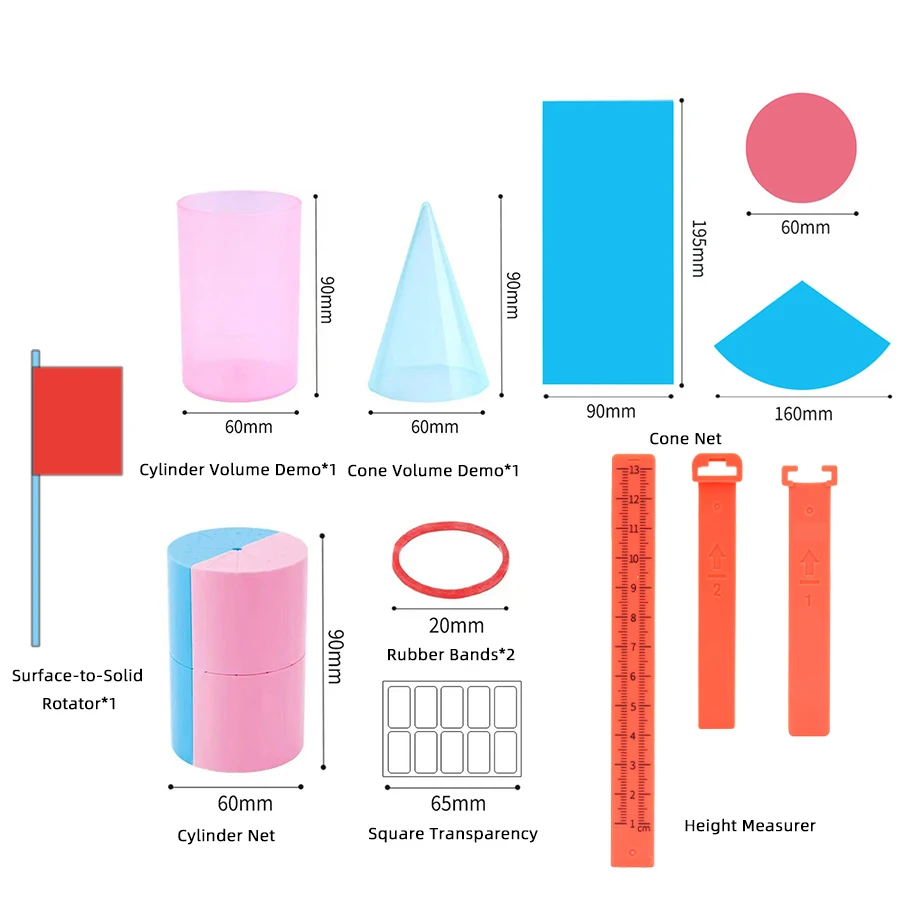 Math Geometry Kit - 3D Cylinder&Cone Volume Demonstrator,Surface Area Calculating Model with Measuring Tools,Hands-On Education - 2