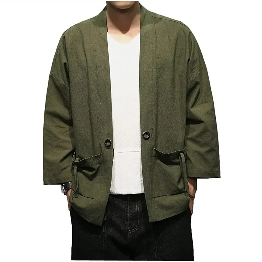Japanese Kimono Japanese Kimono Cardigan Japanese Kimono Shirt Summer Men Cotton Blends Linen Open Front Cardigan Embroidery Kimono Jackets