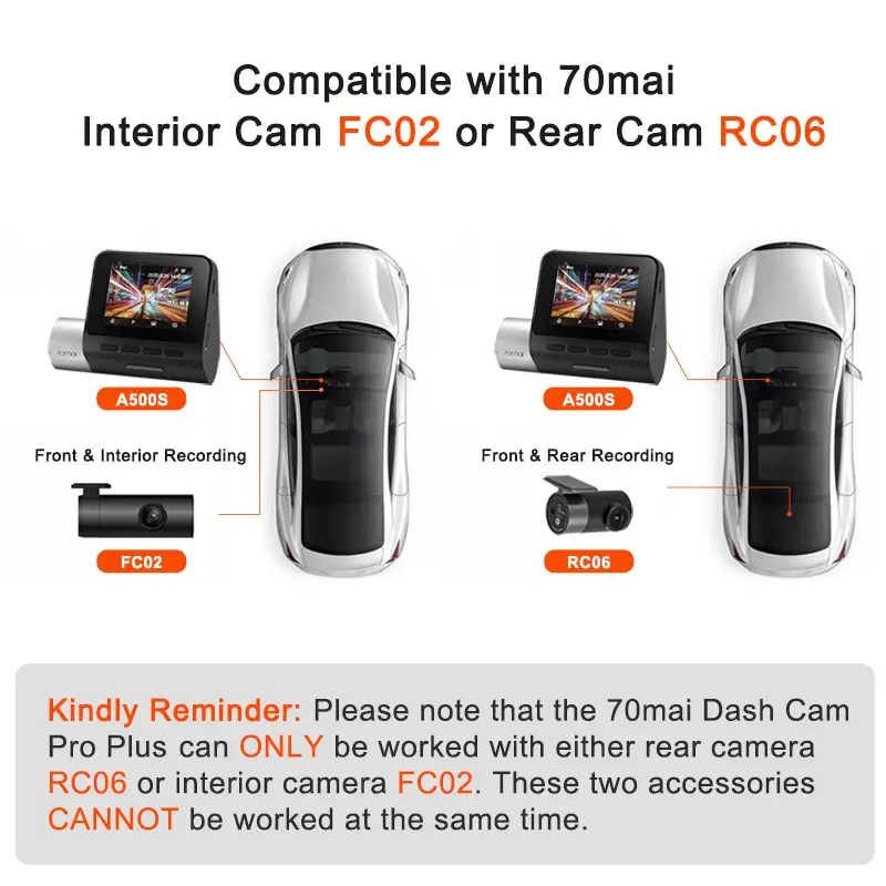 70mai Dash Cam Pro Plus A500S 1944P ADAS GPS Camera 70mai Front Cam A500S 140FOV Car DVR 24H Parking Support Rear Interior Cam - Image 6