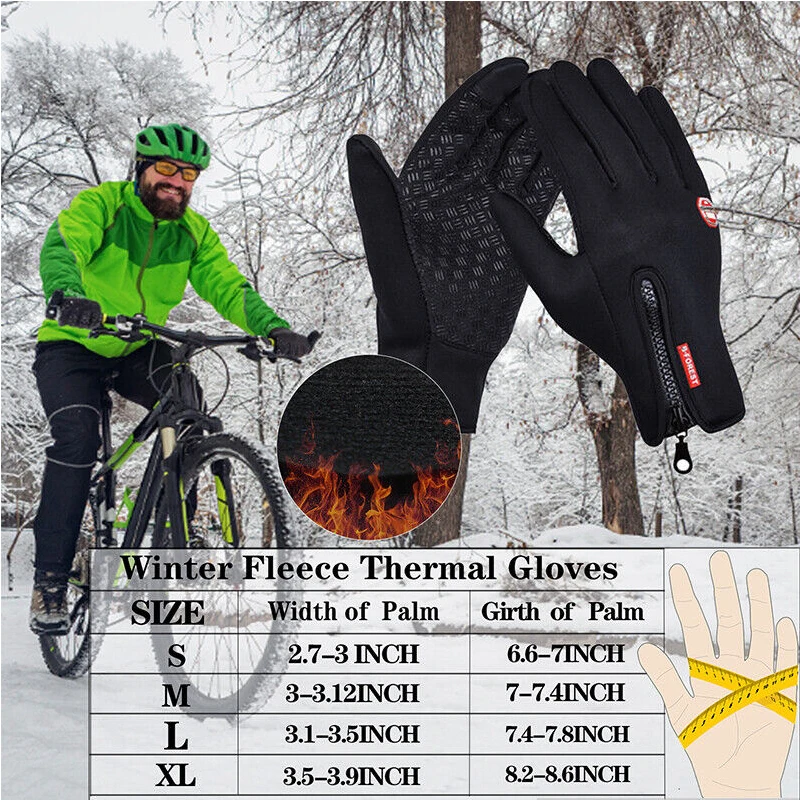 Outdoor Winter Touchscreen Warm Gloves Water Resistant Windproof Anti-Slip Sports Gloves for Cycling Skiing Sports Adjustable
