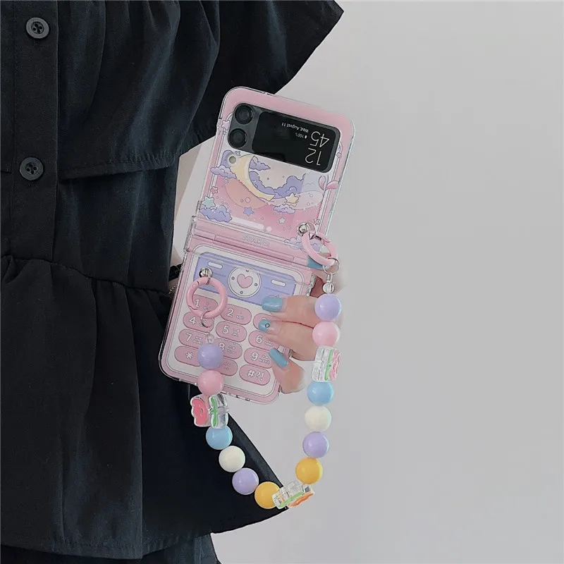 coreano bonito telefone forma pulseira casos de telefone para samsung galaxy flip capa dura para samsung