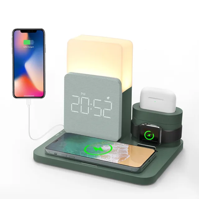 15W Wireless Charging Station 4 in 1 Watch Charger Alarm Clock Phone