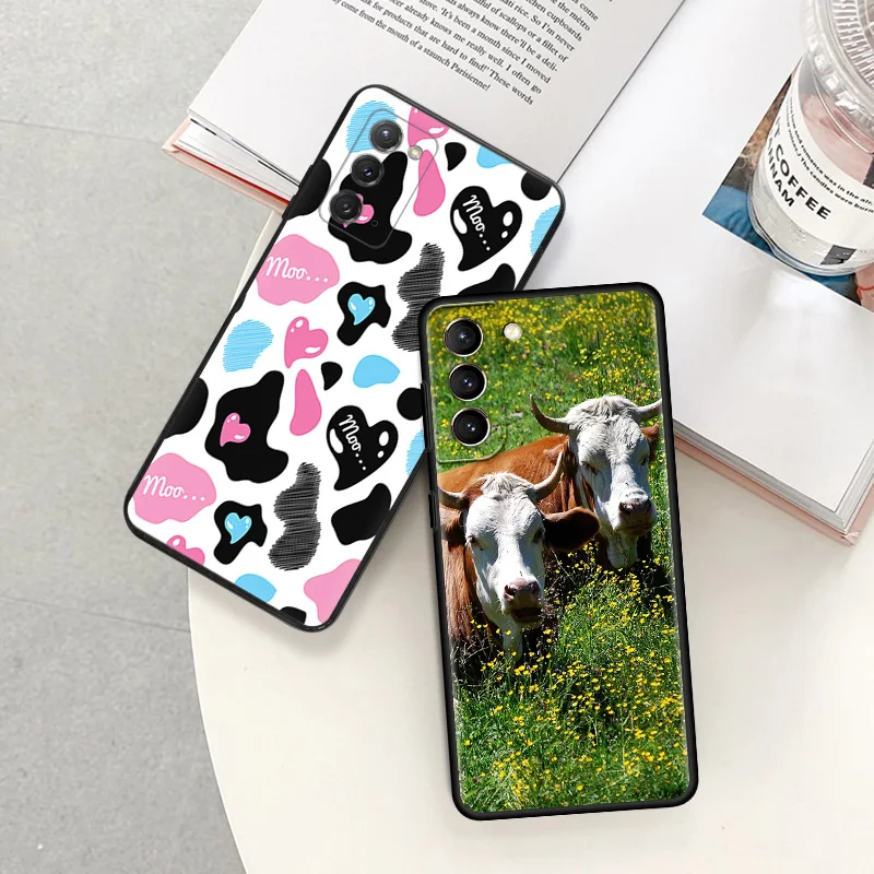 Custodia Per Telefono Per Samsung S24 Note20 Ultra S23 S22 S21 S20 Galaxy S10 Plus Black White Cow Skin Print Cover Antigoccia Morbida Nera