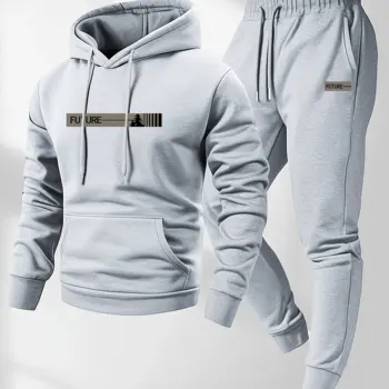 The 2026 new men's two-piece casual long-sleeved hooded sports shirt and sports pants set is suitable for wearing in autumn - Image 3