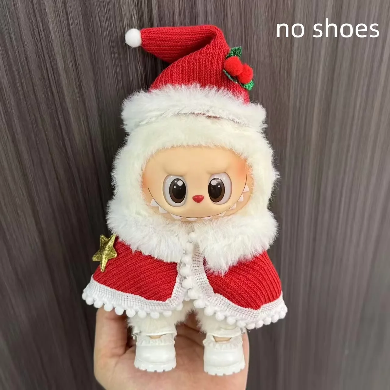 For Labubu Doll Clothes Christmas Warm Outfit For 1st 2nd 3rd Generation Keychain Pendant Sitting Party Doll Dress Costume