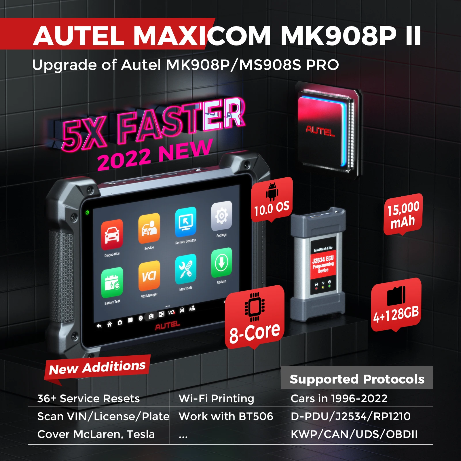Autel MaxiCom MK908 Pro II MK908PRO 2 Car Diagnostic Scanner J2534 Programmming Tools Advanced Key Coding PK MS908S PRO