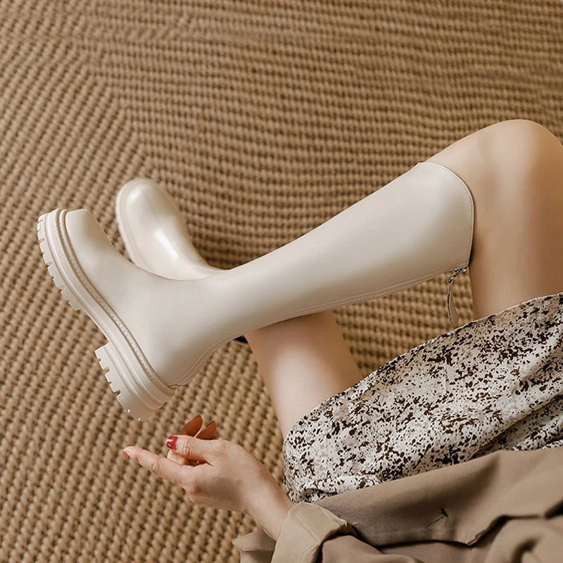 New Woman Knee High Boots Fashion Zippers Ladies Elegant Thick Bottom Long Boots Shoes Winter Women's Boots