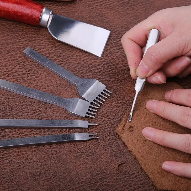 Leather Craft Tools Kit Professional Leather Hand Sewing Repair Kit Stitching Punch Carving Work Groover Set DIY Tool Set leather tools leather craft tool kit leather craft tools leather craft tool