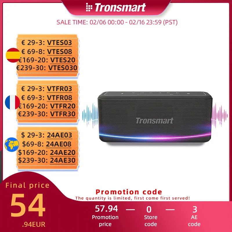 Altoparlante Bluetooth Tronsmart Mega Pro Altoparlante Portatile Da 60W Con Bassi Migliorati, Nfc, Ipx5 Impermeabile, Assistente Vocale