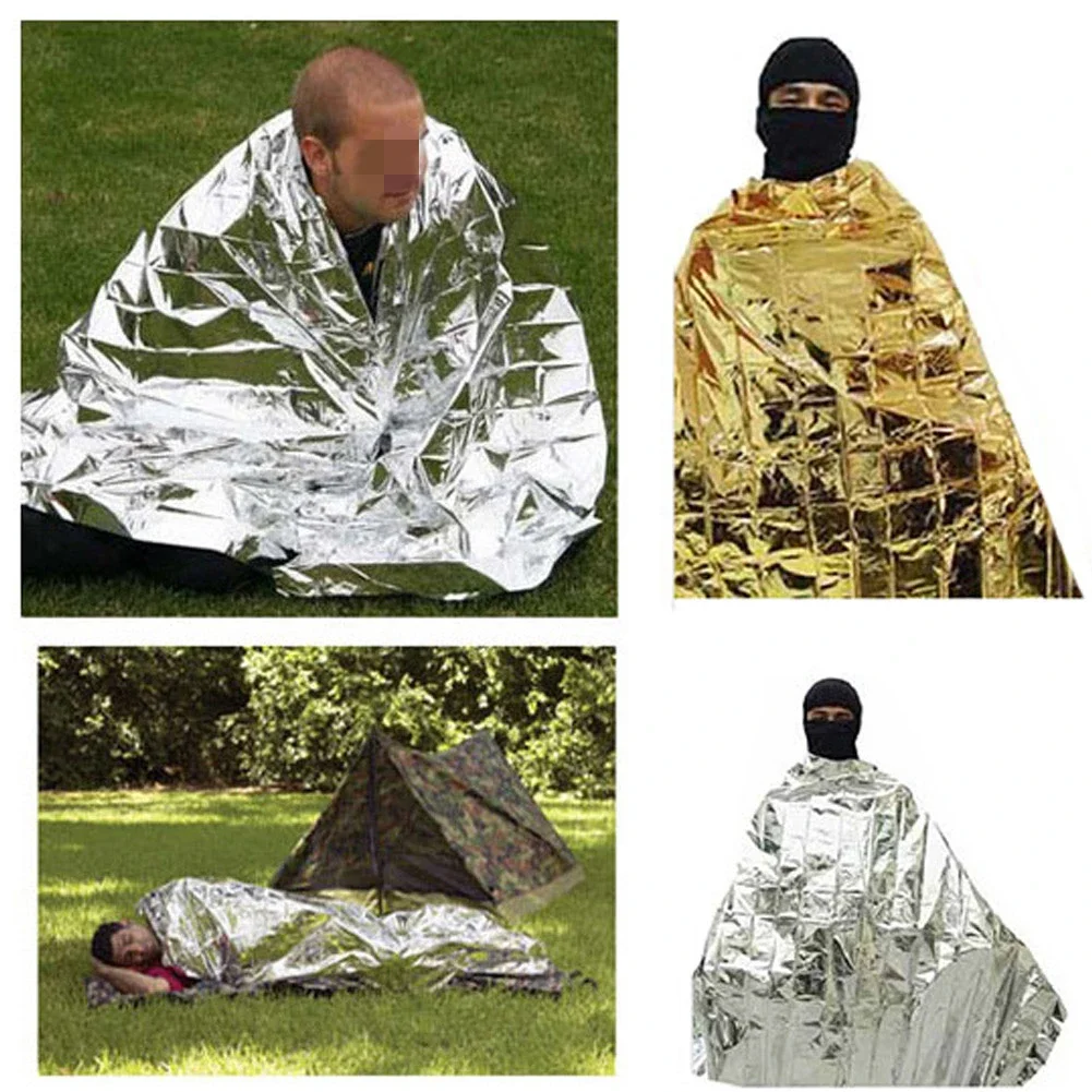 160x210cm Gold 130x210cm Silver Blankets Solar Space Blanket Reflectiv Film Camping Survival Safety Aid Insulating Mylar Thermal