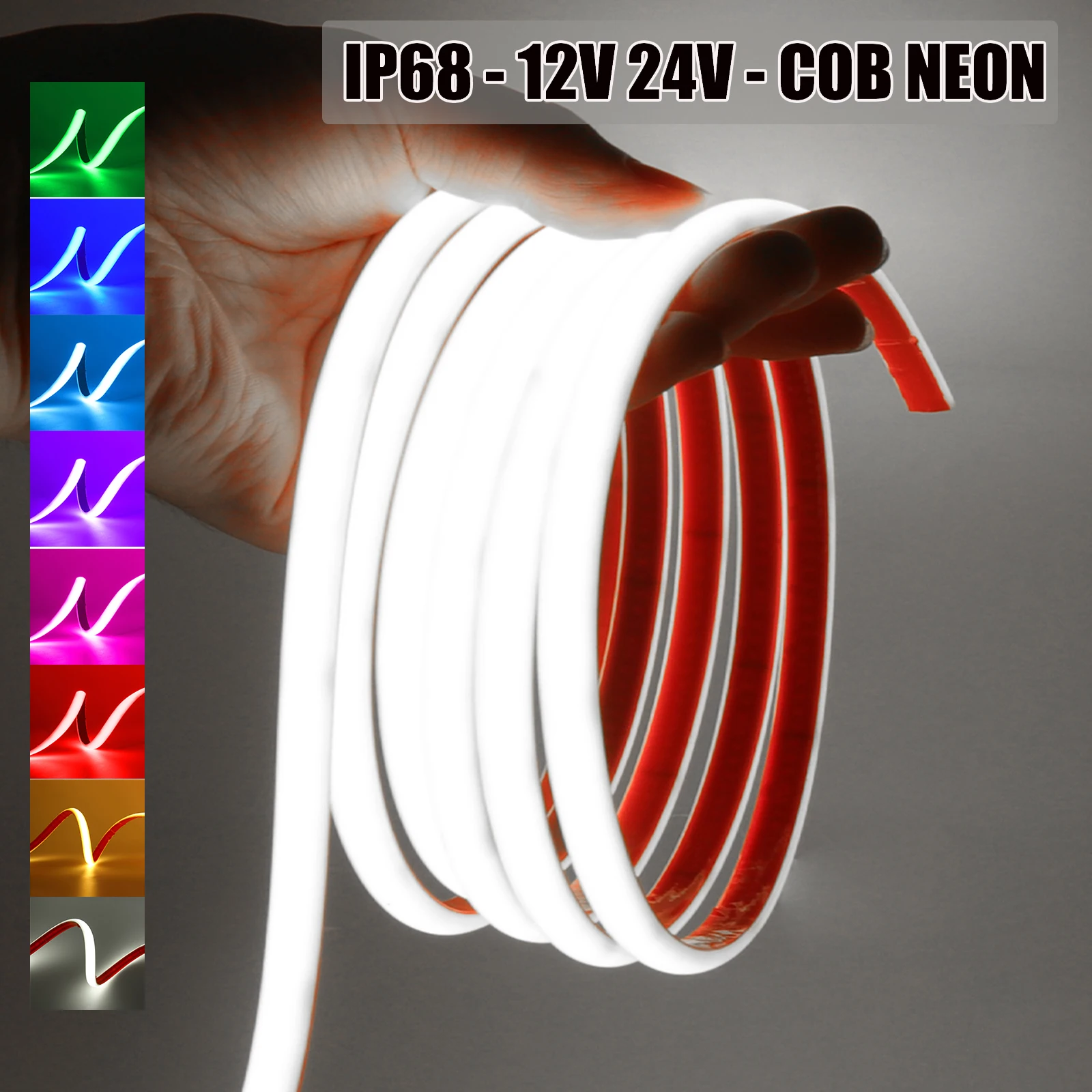 IP68 Waterproof COB Neon Strip 320Leds/M Yellow/Pink/Red/White/Blue/Green Outdoor Garden Decor Flexible Ribbon LED Light 12V 24V