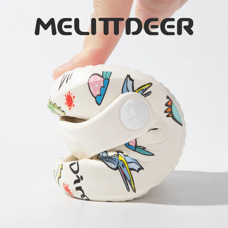 MELITTDEER 아동용 샌들 - 부드러운 밑창, 남아 및 여아용 프린트 공룡 디자인, 실내 및 실외 사용, 아동용 슬립온 신발