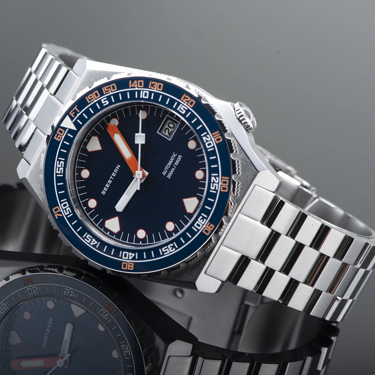 Montre Plongeur Automatique Seestern 600T Bleu Céramique - Acier Inox, 200m, Neuve Avec étiquettes