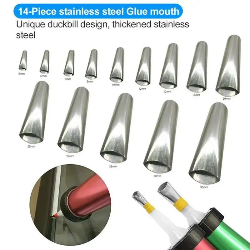 14PCS Stainless Steel Caulk Nozzle Glue Gun Nozzles Silicone Sealant Finishing Tool caulking tools caulking gun nozzles caulking nozzle