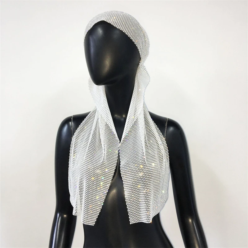 Sexy Strass-Turban-Kopftuch mit Fransen für Frauen, Glitzernder Netz-Haarwickel, Y2K-Party-Festival Trendiger Streetwear-Kopfschmuck – Detail 8