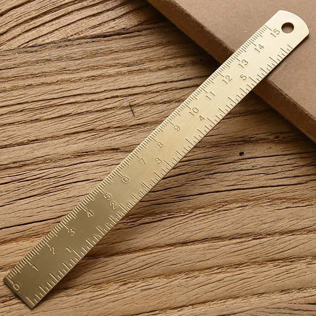 Retro Brass Straight Rulers Centimeter Inches Metal Triangle Ruler Protractor Stationery Measuring Tool School Office Supplies 3