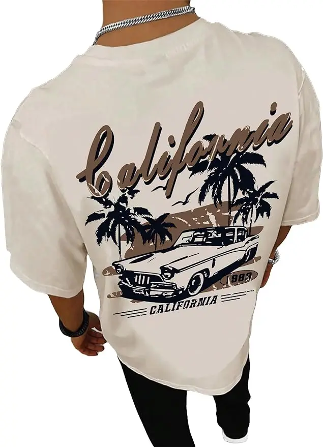 

Men's Graphic Tees Car Letter Print T Shirt Short Sleeve Round Neck Summer Tops