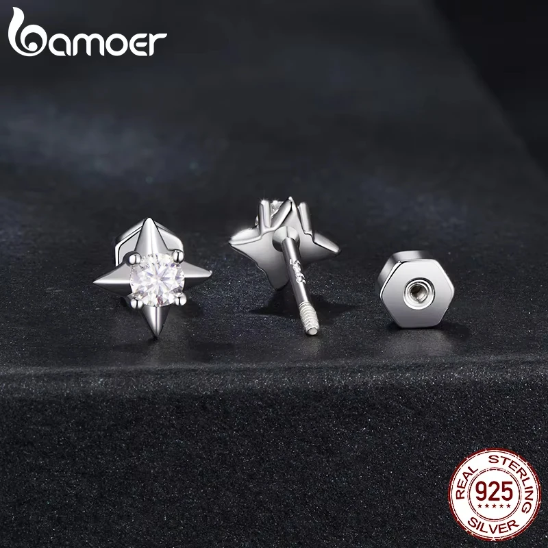 BAMOER Shining Star Moissanite Earrings 925 Sterling Silver Brilliant Lab Created Diamond Earrings Birthday Christmas Gift