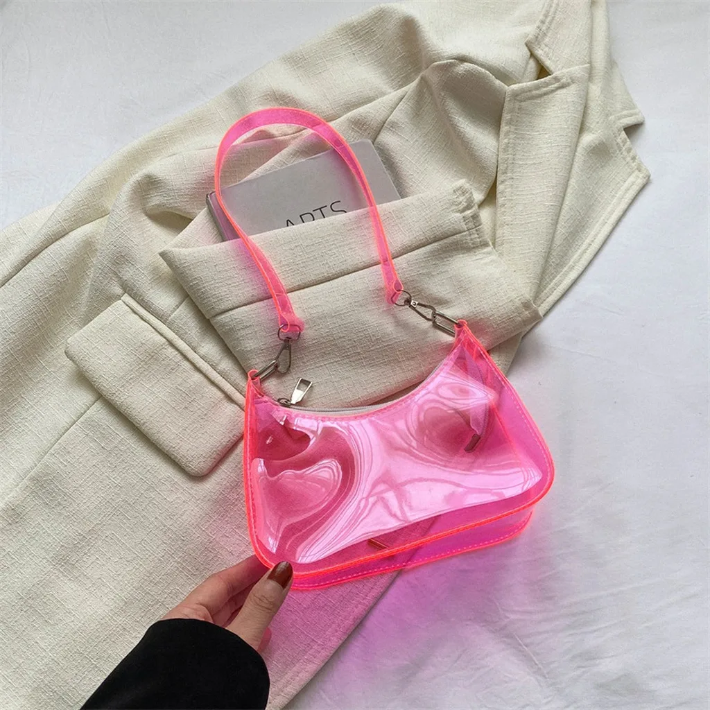 Pvc Shoulder Bag Versatile Women'S Underarm Bag Candy Color Handbag Transparent Fashion Shoulder Bag For Dating Commuting