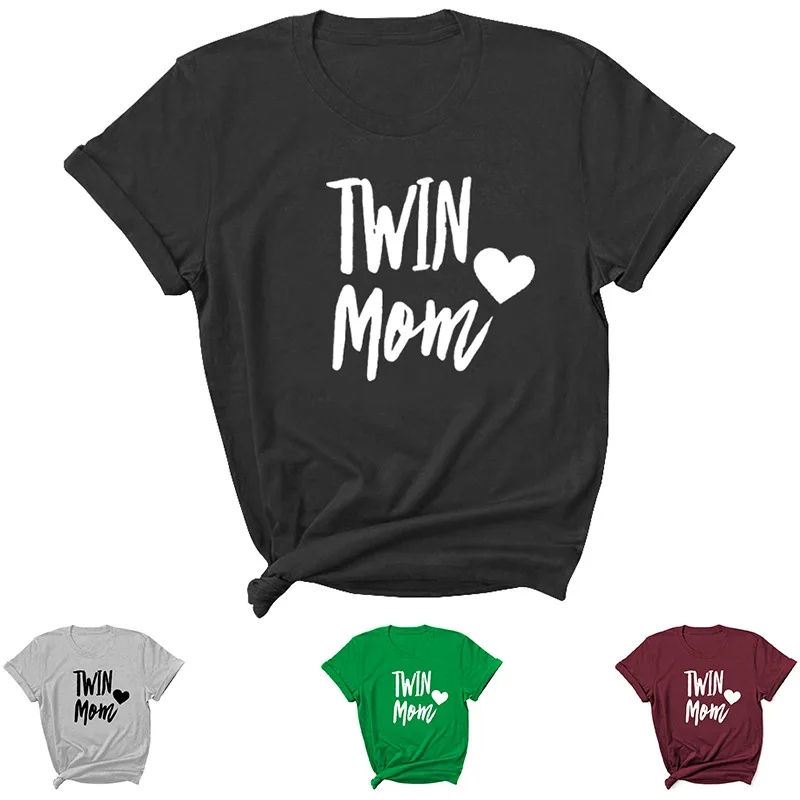 

Twin Mom Letter Print Women T Shirt Short Sleeve O Neck Loose Women Tshirt Ladies Tee Shirt Tops Clothes Camisetas Mujer