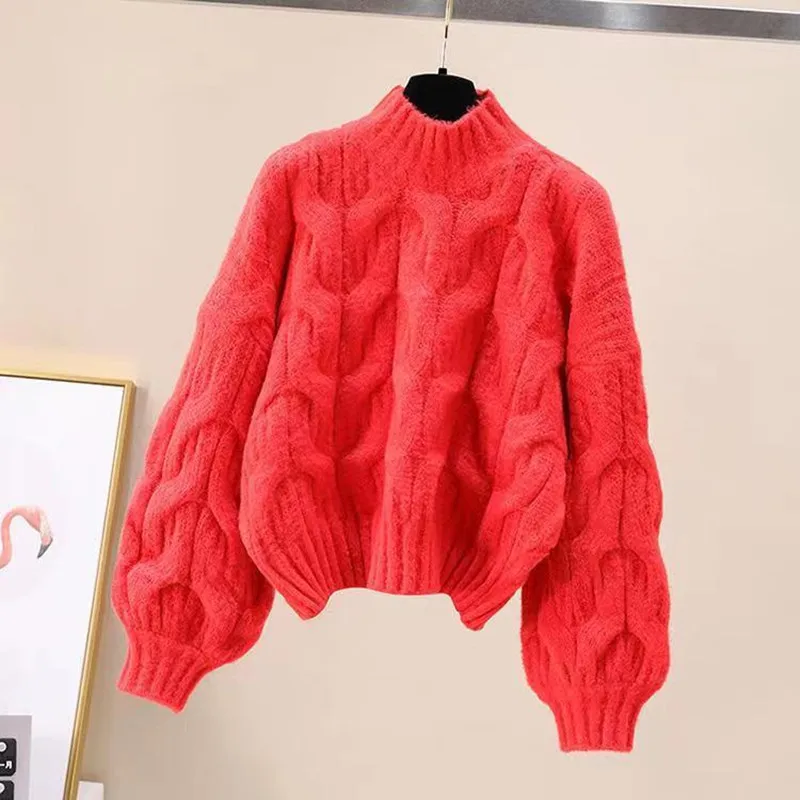 Autumn and Winter New Women's Clothing Round Neck Lantern Sleeves Women's Seven-quarter Sleeves Sweater Pullover Casual Top