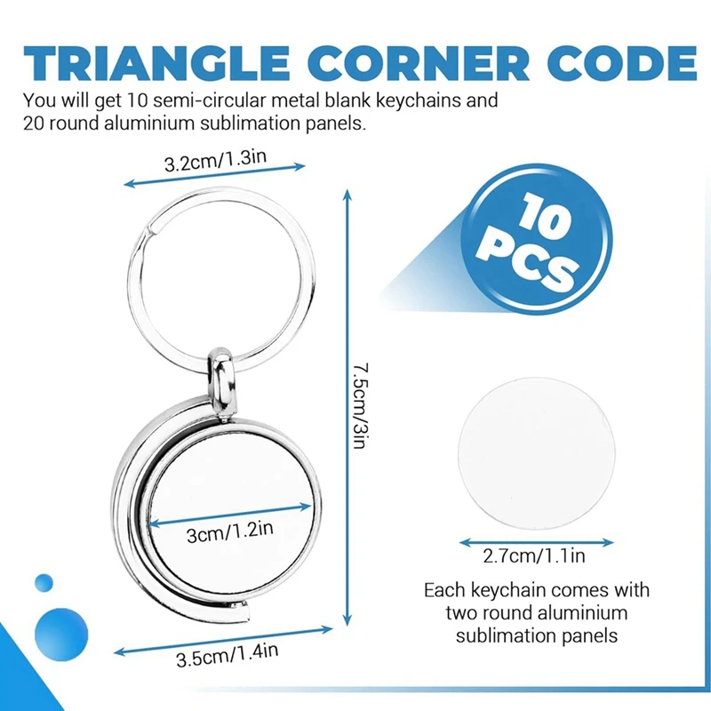 10 Pack 360&deg; Rotating Metal Sublimation Keychain Blanks, Double-Sided Sublimation Blanks DIY Key Chain