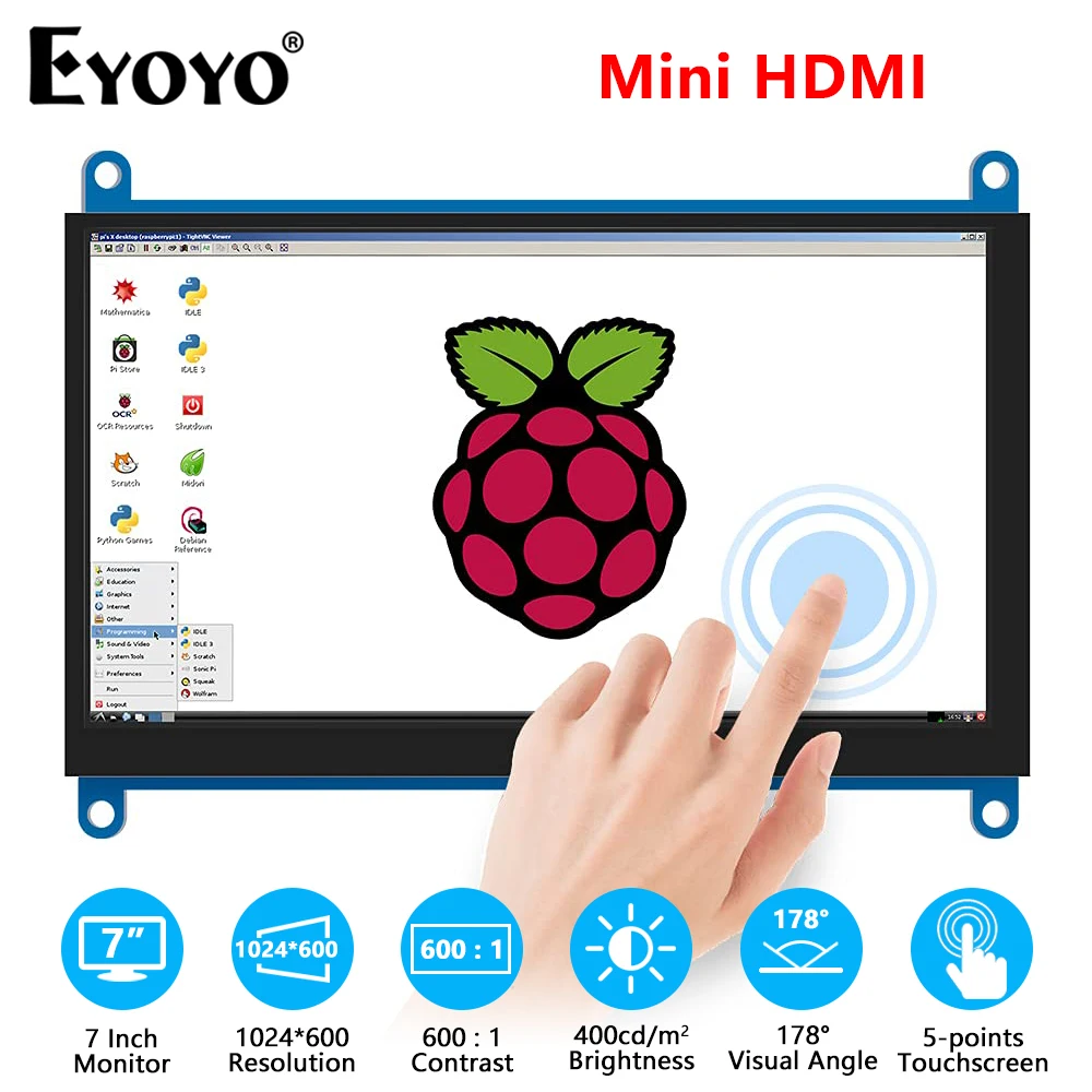 Raspberry Pi 4/3/2/1 Monitor Display Hdmi Lcd Da 7 Pollici 1024X600 Supporto Touch Screen Capacitivo Ultra Hd Windows Linux Raspbian