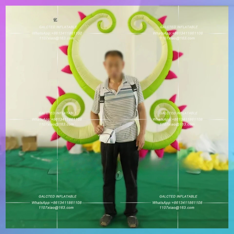 풍선 꽃 요정 날개 퍼레이드 1.5m 성인 착용 가능한 의상 걷기 무대 쇼를 위한 포도나무 식물을 날려