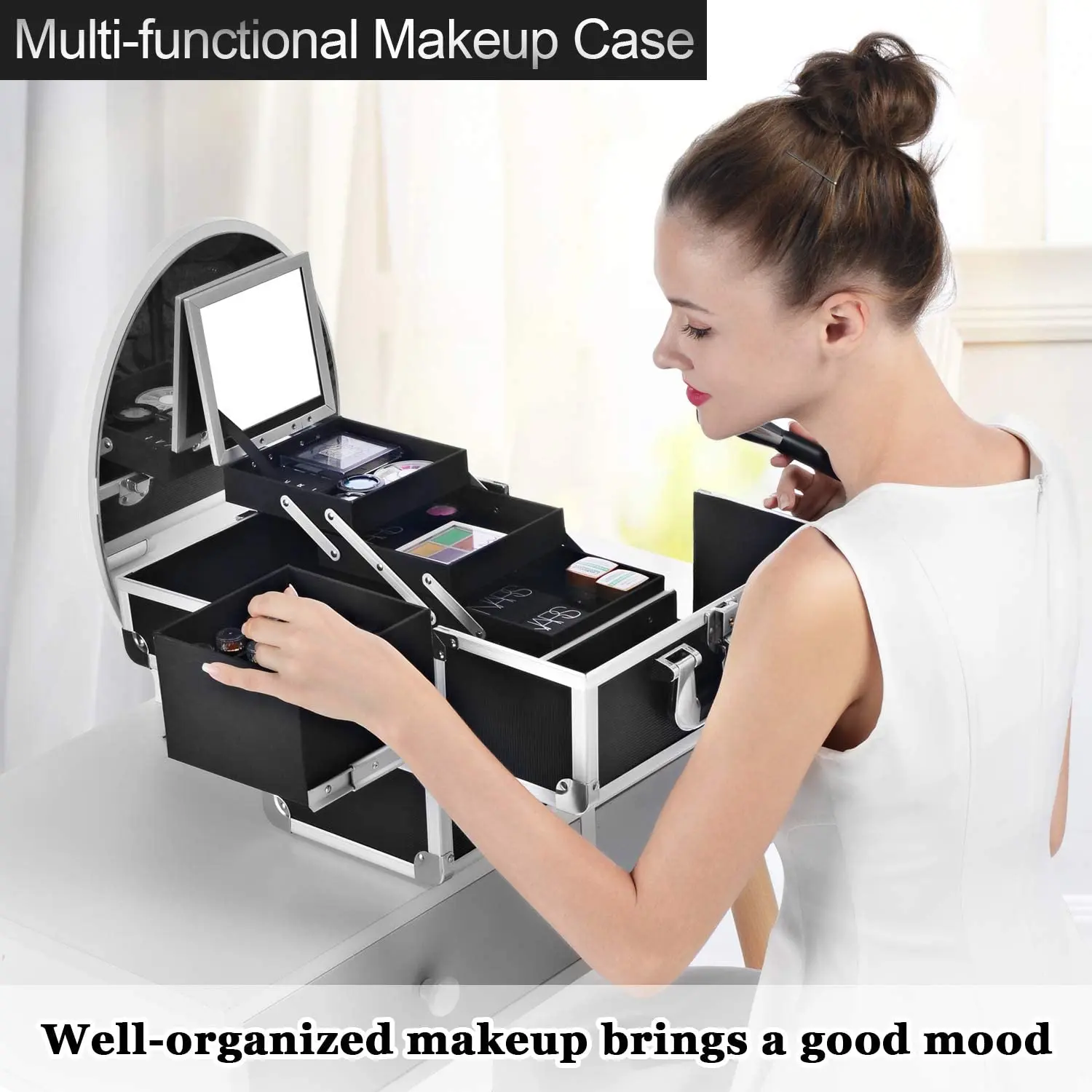 Portable Makeup Box Alloy Make up Train Case Manicure Polish