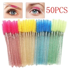 

Good Quality Disposable 50 Pcs/Pack Crystal Eyelash Makeup Brush Diamond Handle Mascara Wands Eyelash Extension Tool Makeup