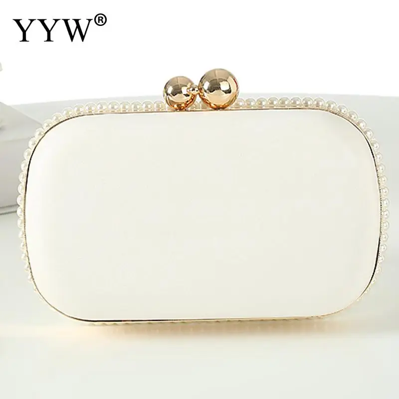 Elegant Plastic Pearl Women Evening Party Handbag Crystal Beading Bridal Wedding Party Bags Female Metal Chain Crossbody Purse
