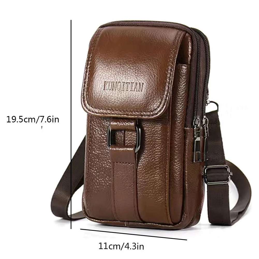 Portable Men Messenger Bags Cowhide Leather Belt Pouch Purse Fashion Simple Multi-pockets Casual for Outdoor Sport