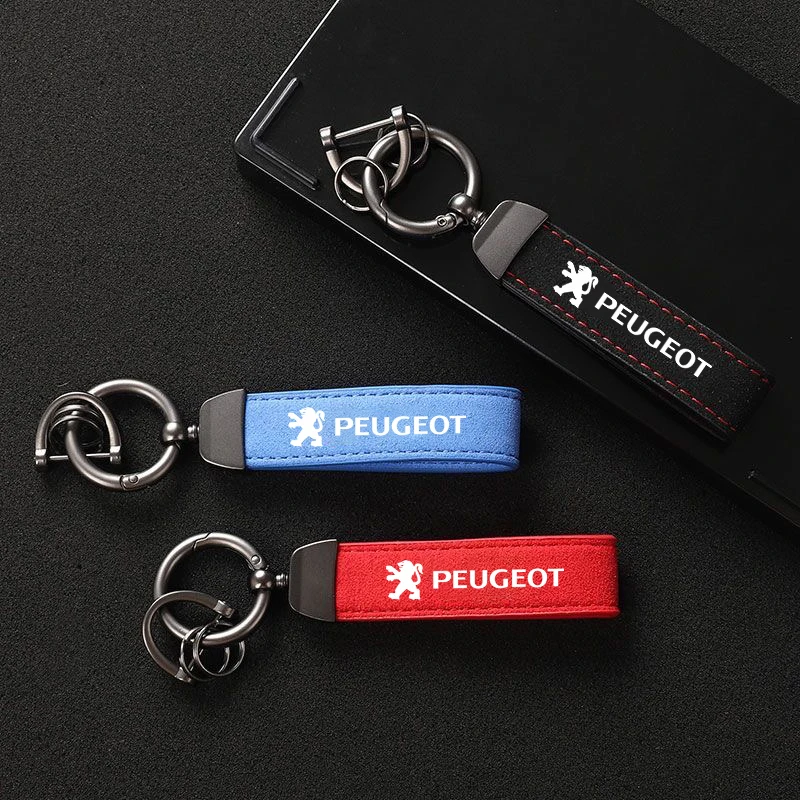 Suede Leather Keychain Car Keyring For Peugeot 206 207 208 301 307 308 T9 406 407 508 2008 3008 5008 108 RCZ 607 4008 301