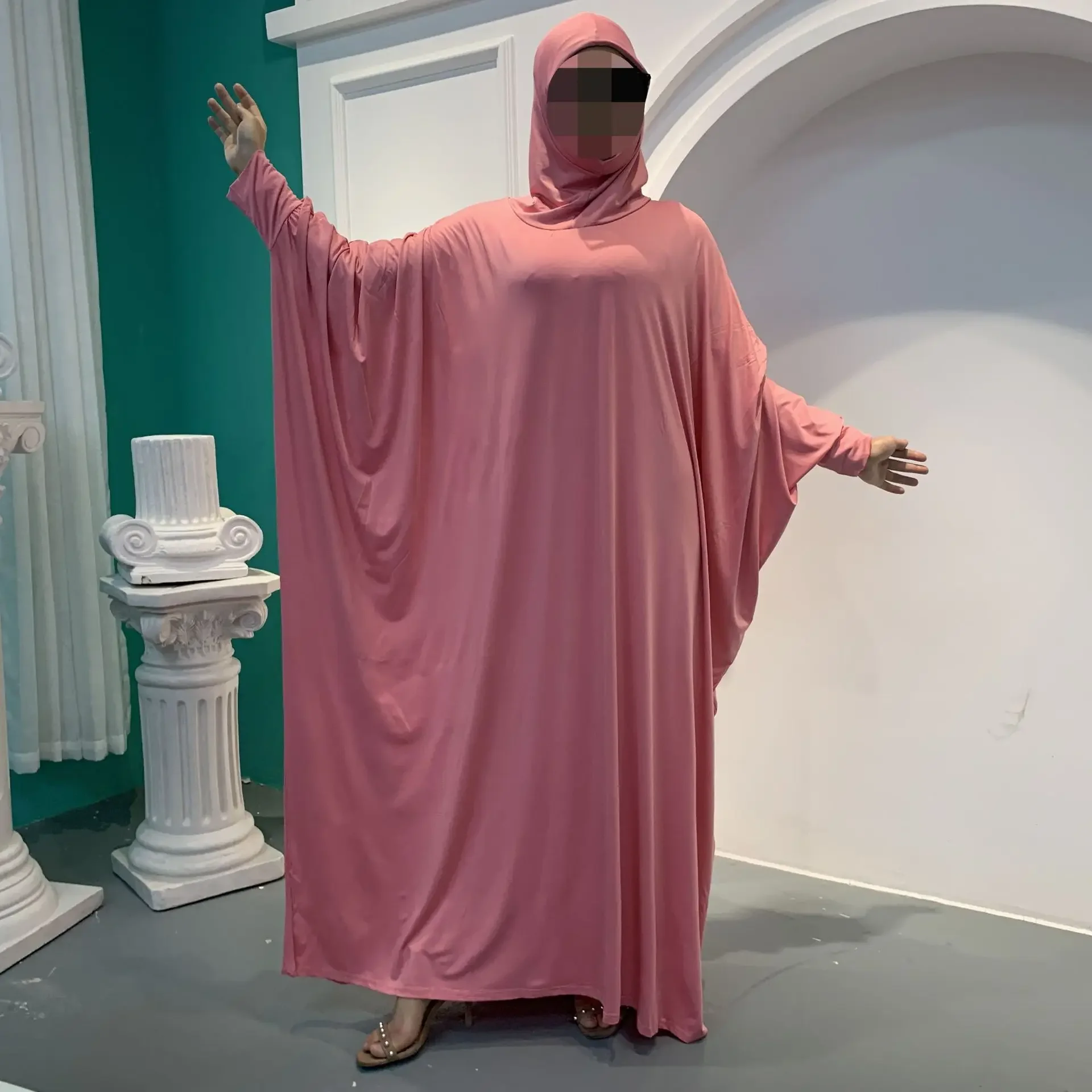 Muslim Woman Jilbab One Piece Prayer Dress Hooded Abaya Batwing Sleeve Ramadan Eid Islamic Clothing Dubai Saudi Niqab Turkish