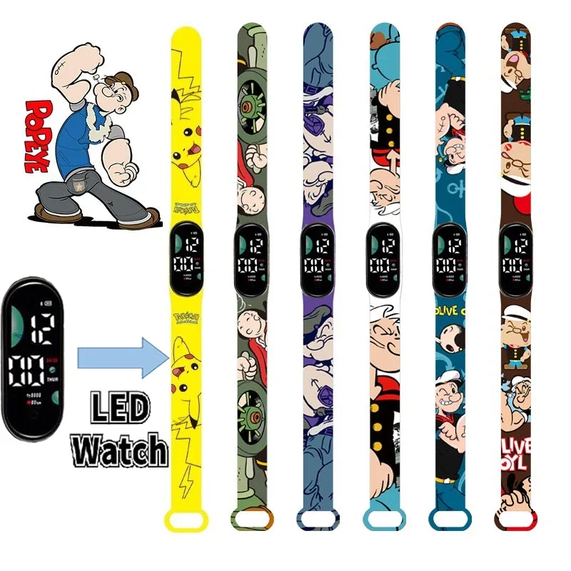 New Pokemon Electronic Touch Waterproof Led Watch Popeye The Sailor Anime Figures Wristband Child Watch Gifts For Watch