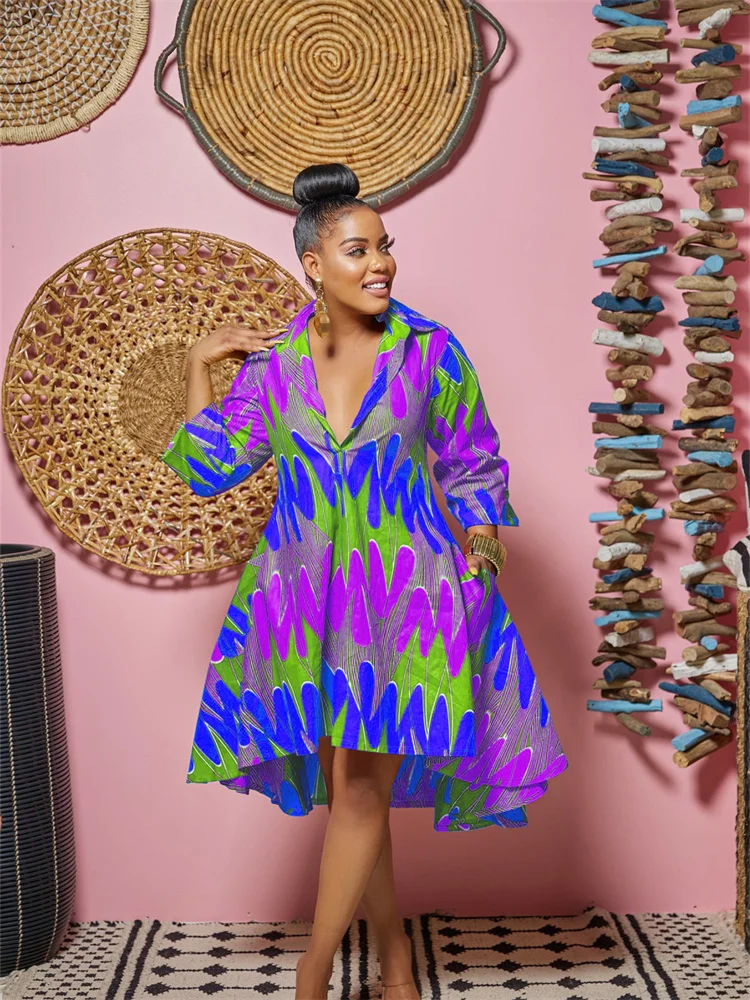 Wmstar Dresses for Women 2022 Fall Elegant Printed Sweet Maxi Shirt Dress Fashion Streetwear Big Hem Wholesale Dropshipping