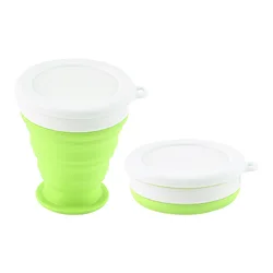 Collapsible Silicone Travel Mug with Lid - Heat Resistant and Portable - 350ml (Light green)