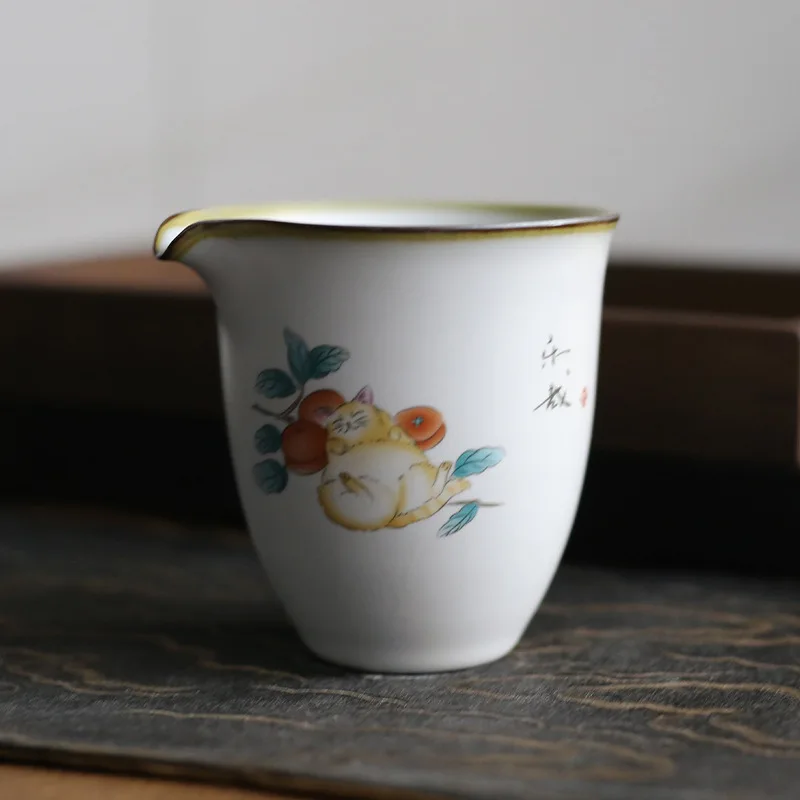 1pcs Chinese Handmade Ceramic Fair Cup Cha Hai Hand Painted Teacup 230ml HouseholdWhite Porcelain Tea Set Accessories Teaware