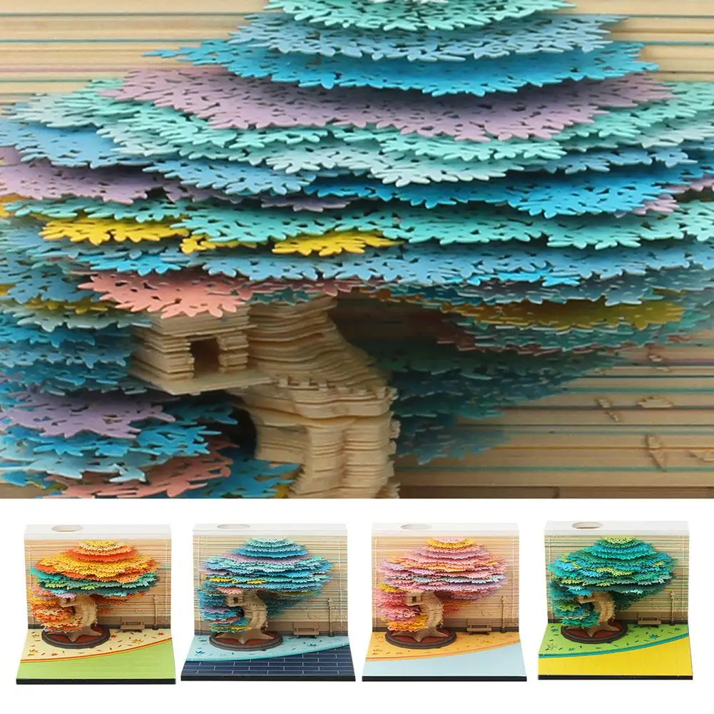 

3D Three-dimensional Four Season Tree Memo Pad Note Construction Novelty Design Carving Gift Pad Crafts Creative Paper P7Z2