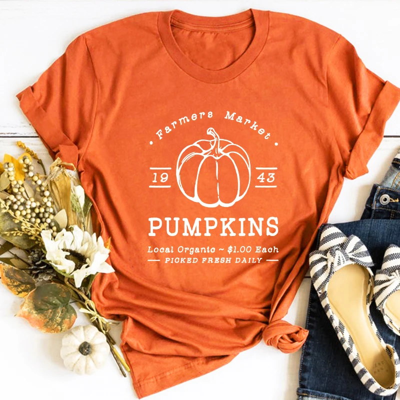 Farm Fresh Pumpkin Shirts Pumpkin Fall Women T Shirt Hello Pumpkin Vintage Clothes Halloween Tshirt Harajuku