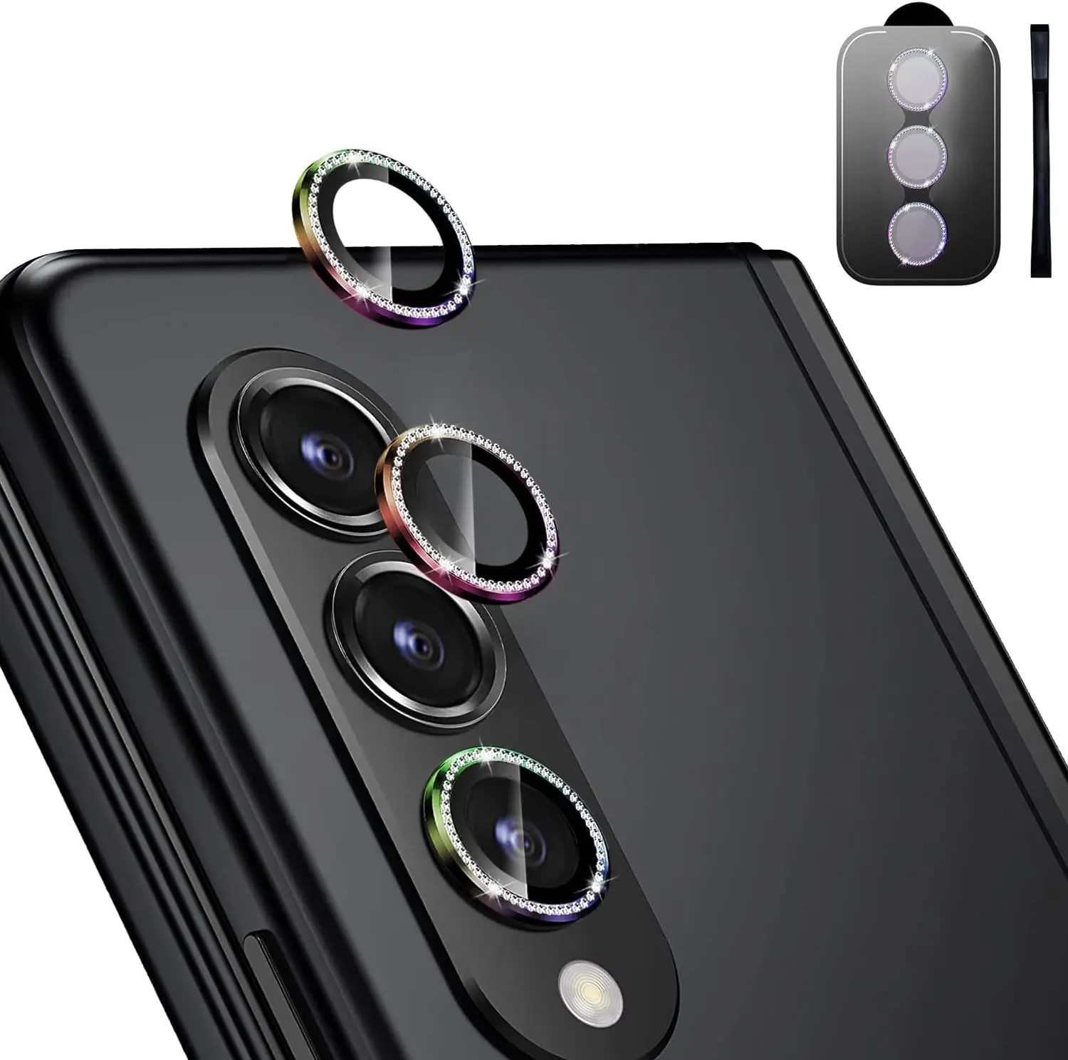 Bling Diamond Alloy Camera Protezione In Vetro Temperato Per Samsung Galaxy Z Fold 4 Fold4 Flip4 Metal Lens Ring Film Cover Locator