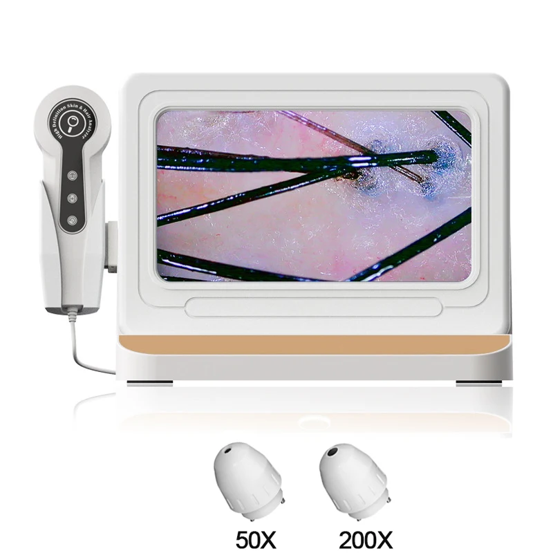 10 Inch LCD Scalp Detector Digital Hair Skin Analyzer Microscope for Hair Follicle Testing and Skin Analysis Magnifier 50/200X