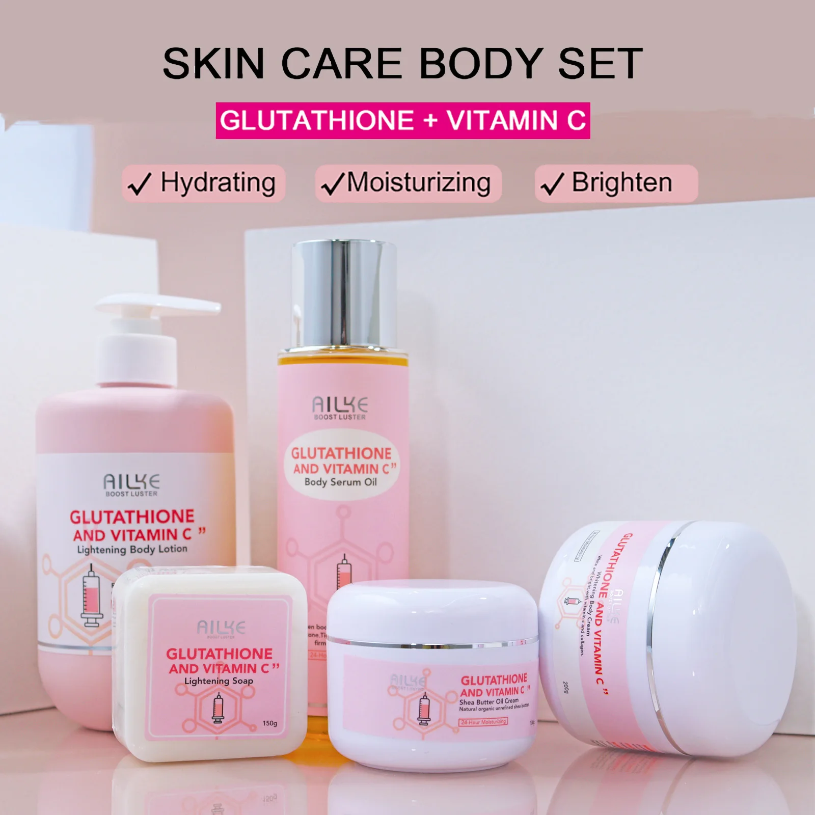 AILKE Whitening gezichtsverzorgingslotion met hydraterende crème en glutathion (vitamine C) voor het verwijderen van mee-eters, geschikt voor de donkere huid en het gezicht. Nieuwe set._voghion.com