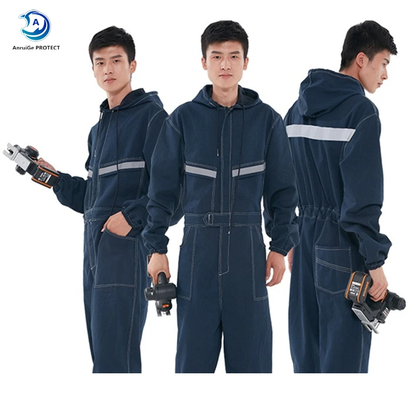Reflective Denim Work Uniform work coverall suit Flame Retardant Welding Clothes Jumpsuit Coveralls Overalls Auto Repairman Machine Electric Welder