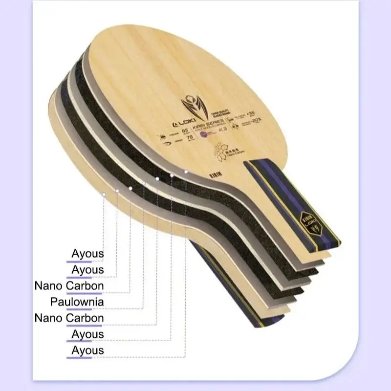 Table tennis racket LOKI KIRIN K1/K2/K3 Table Tennis Blade FL Grip 7/5-Ply OFF+ Ping Pong Paddle Pure Wood Carbon Beginner