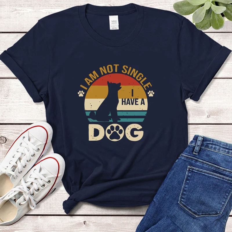 

Retro I Am Not Single I Have A Dog Paw Funny Letters Women T Shirts Cotton Short Sleeve Round Neck Vintage T-shirt Dropshipping