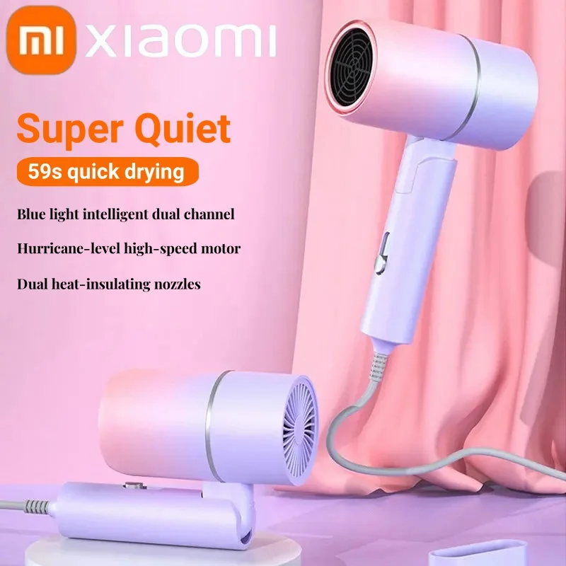 Hair Dryer Xiaomi Portable Anion Hair Dryer Quick Dry with Diffuser Blue Light Hair Care Professional Foldable Home Travel