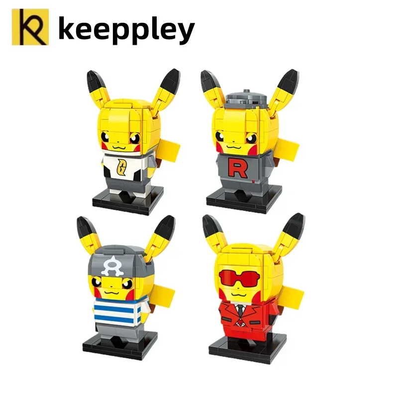 Keeppley Genuine Pokemon Building Blocks Pikachu Model Rocket Team Characters Small Particle Assembly Toys Regali Per Bambini
