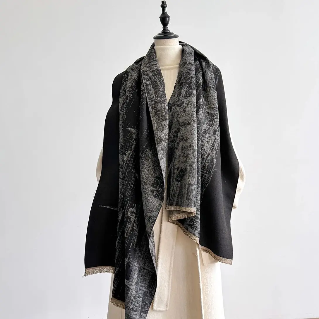New Brand Elegance Two-Sided Print Scarf Soft Warm Fringe Pashmina Shawl Autumn and Winter Outdoor Coldproof Windproof Blanket